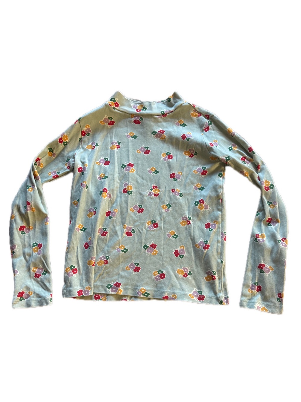 Hanna Andersson Mint Floral Mock Neck Long-Sleeve Tee Size 12